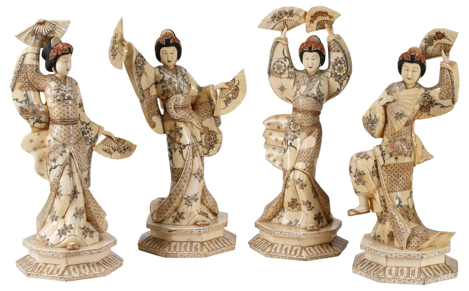 (4) JAPANESE BONE-TILED GEISHA FIGURES ON BASES (1 of 8)
