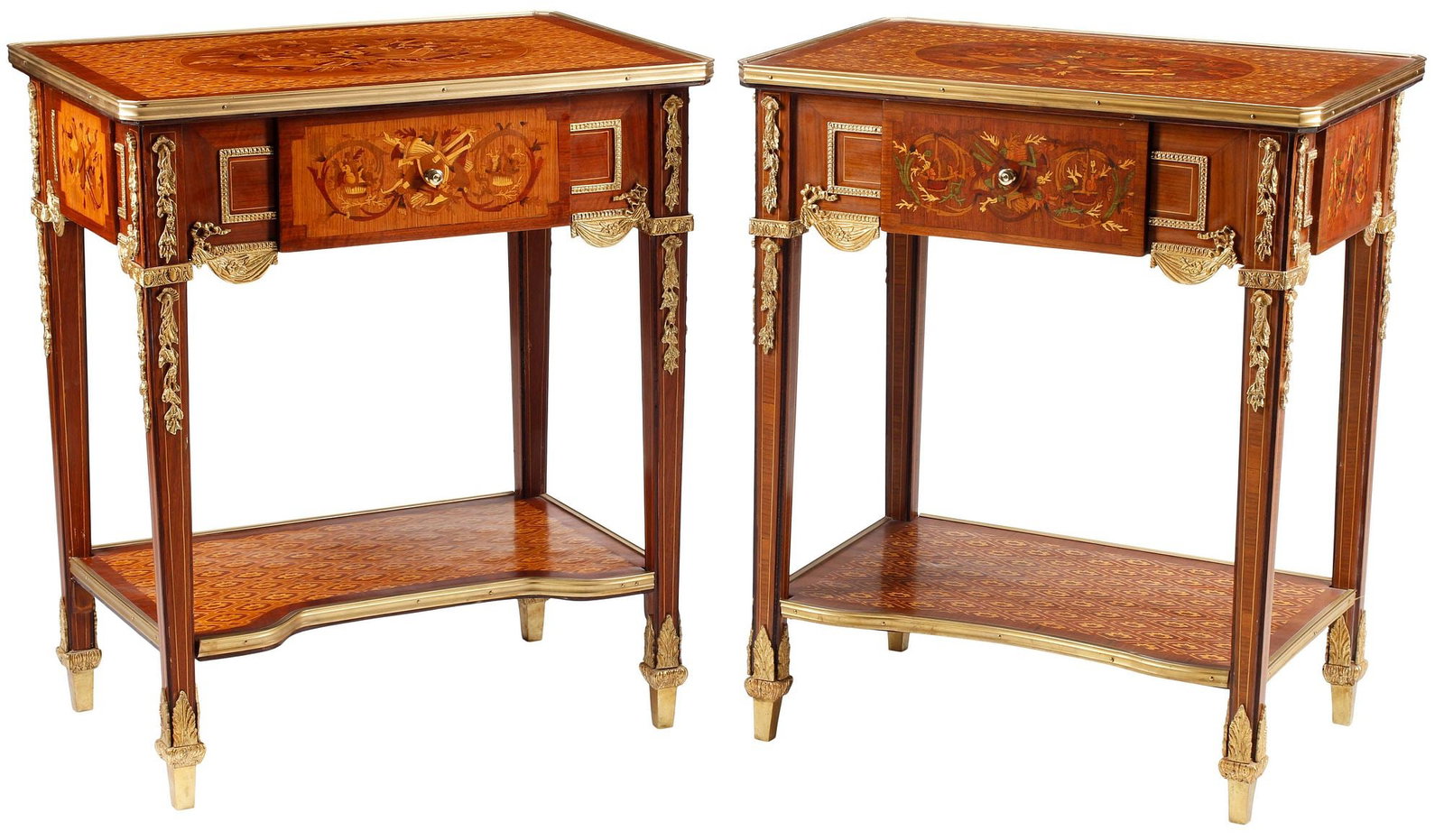 (2) NEOCLASSICAL STYLE ORMOLU-MOUNTED MARQUETRY SIDE TABLES (1 of 5)