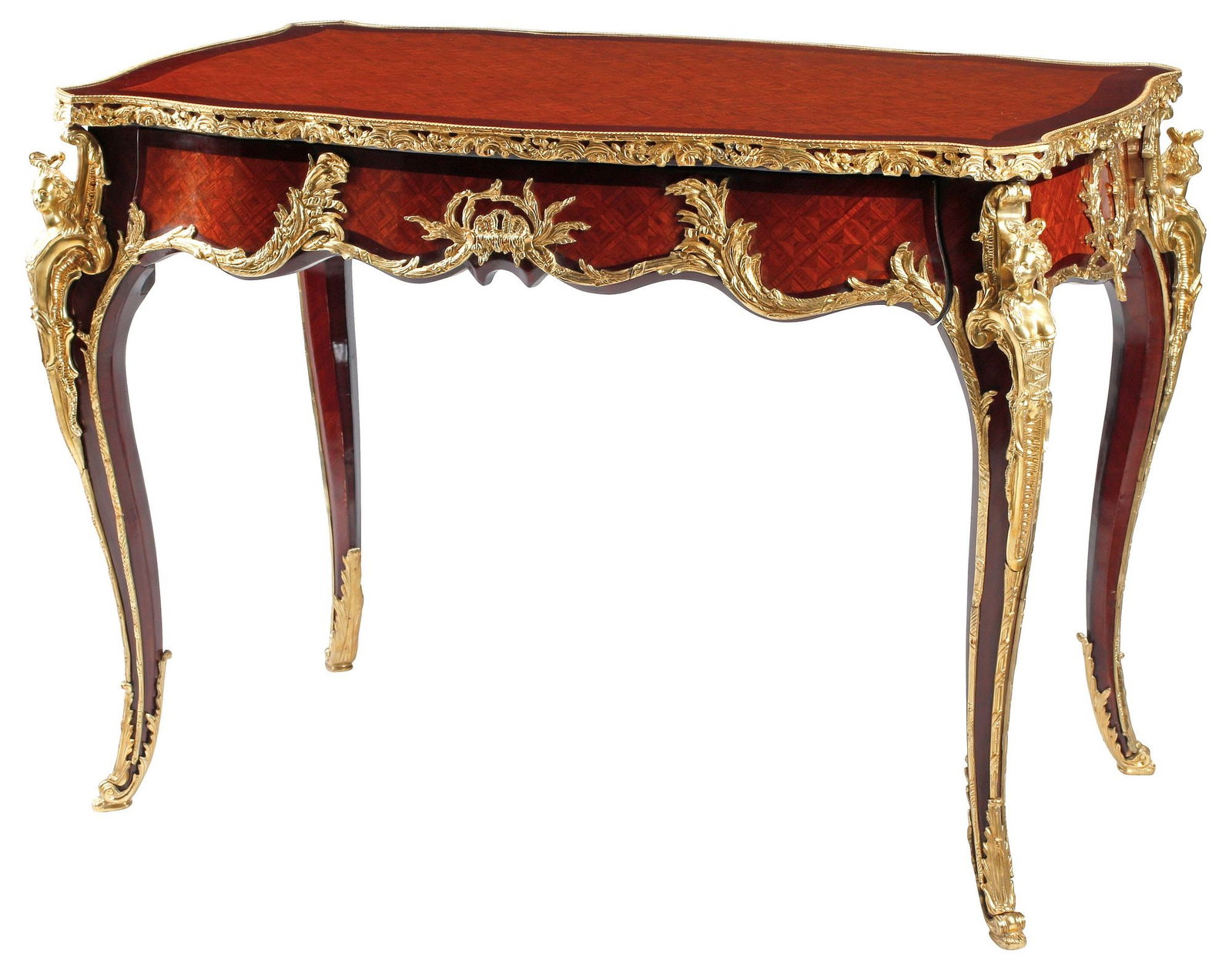 LOUIS XV STYLE ORMOLU-MOUNTED PARQUETRY WRITING DESK / BUREAU PLAT (1 of 5)