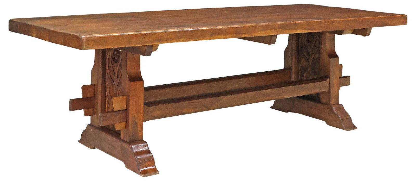 FRENCH PROVINCIAL GOTHIC REVIVAL CARVED OAK MONASTERY TABLE (1 of 6)