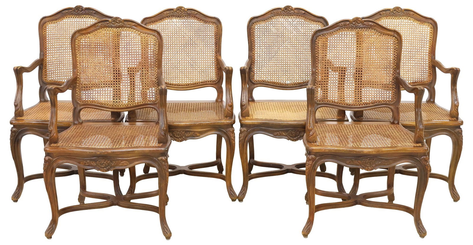 (6) FRENCH LOUIS XV STYLE CANED WALNUT ARMCHAIRS / FAUTEUILS (1 of 3)