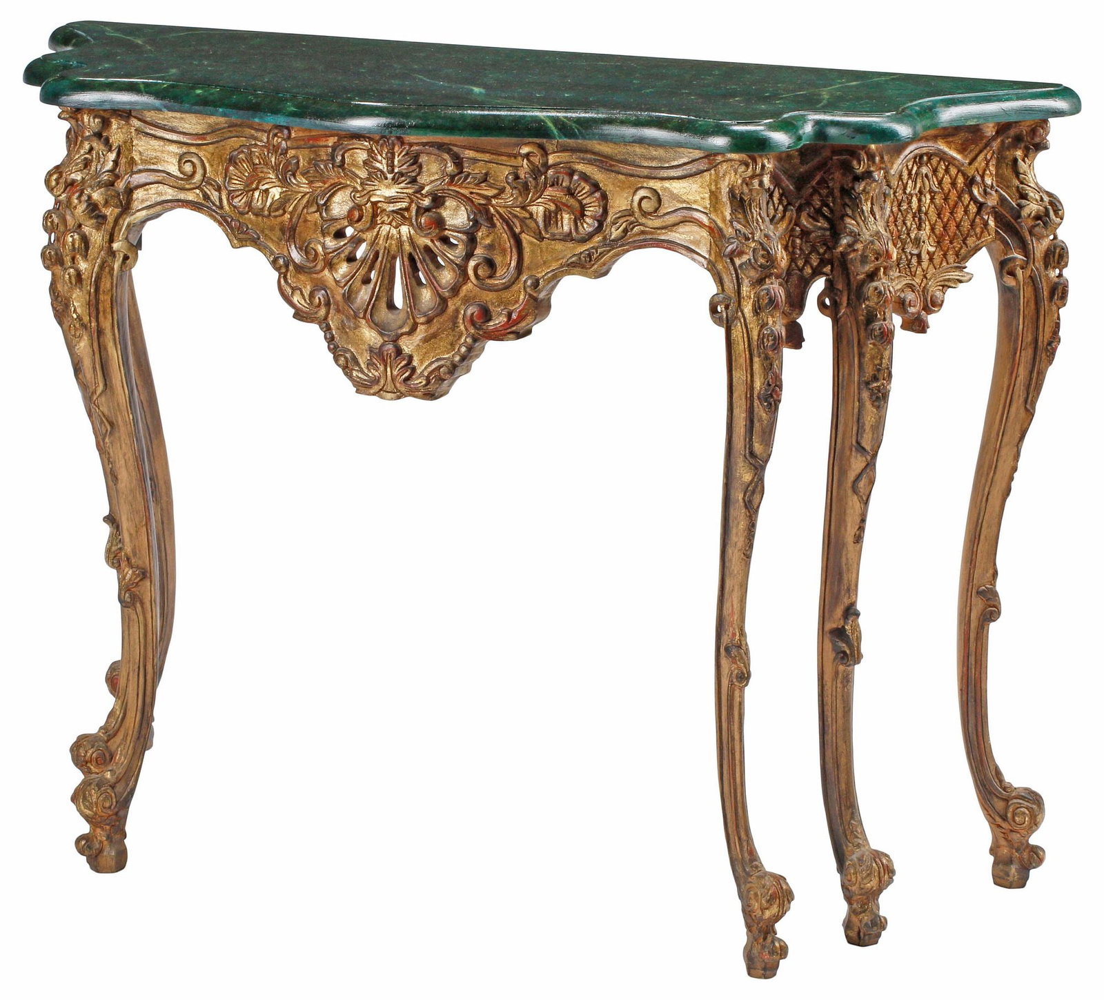 ROCOCO STYLE GILTWOOD CONSOLE TABLE WITH MARBLEIZED TOP (1 of 6)