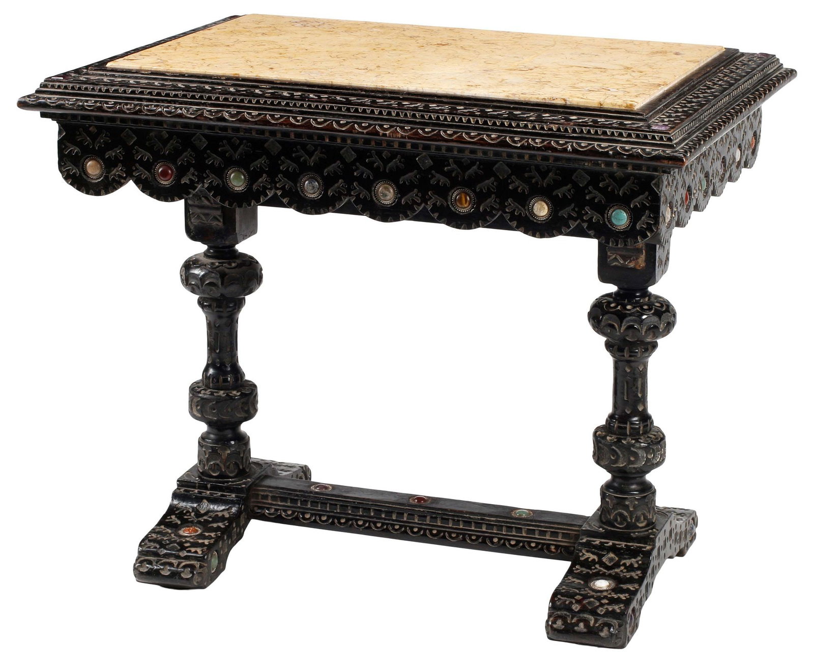 CONTINENTAL MARBLE-TOP JEWELED & EBONIZED LIBRARY TABLE (1 of 6)