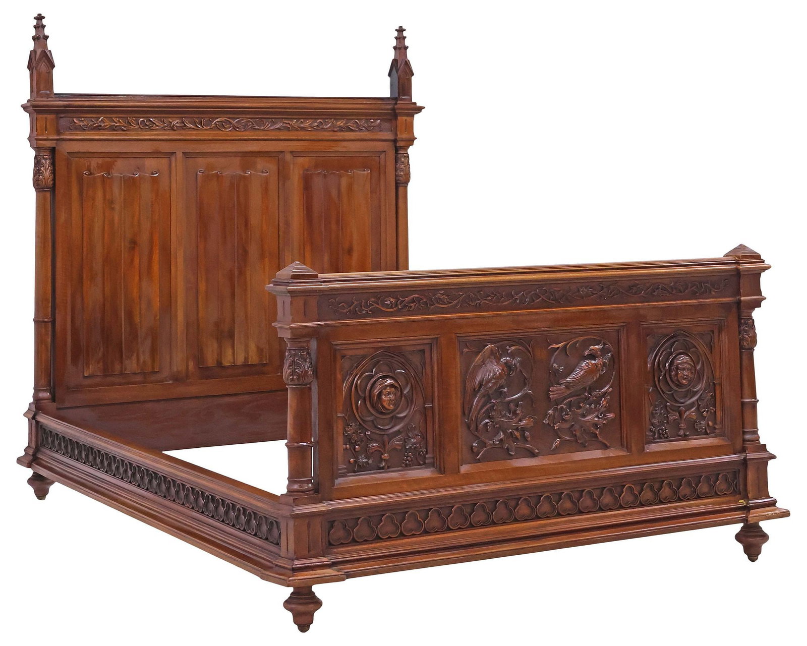 FRENCH GOTHIC REVIVAL CARVED WALNUT BED (1 of 4)