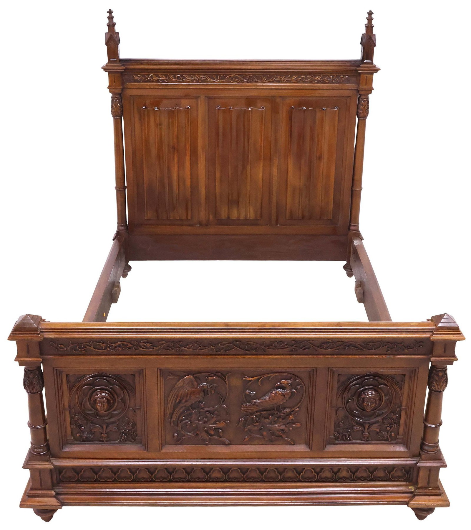 FRENCH GOTHIC REVIVAL CARVED WALNUT BED - 3