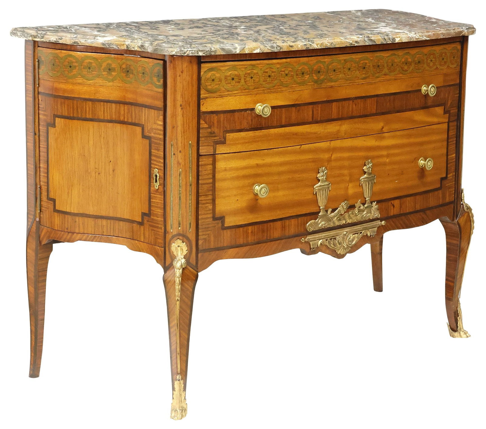FINE LOUIS XV STYLE MARBLE-TOP MARQUETRY COMMODE W/ GILT METAL MOUNTS (1 of 8)