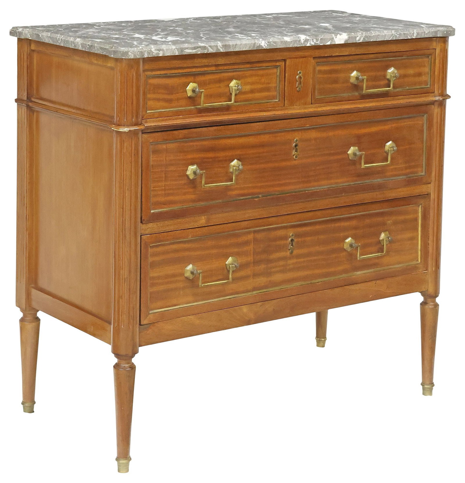 FRENCH LOUIS XVI STYLE MARBLE-TOP MAHOGANY PETITE COMMODE (1 of 5)