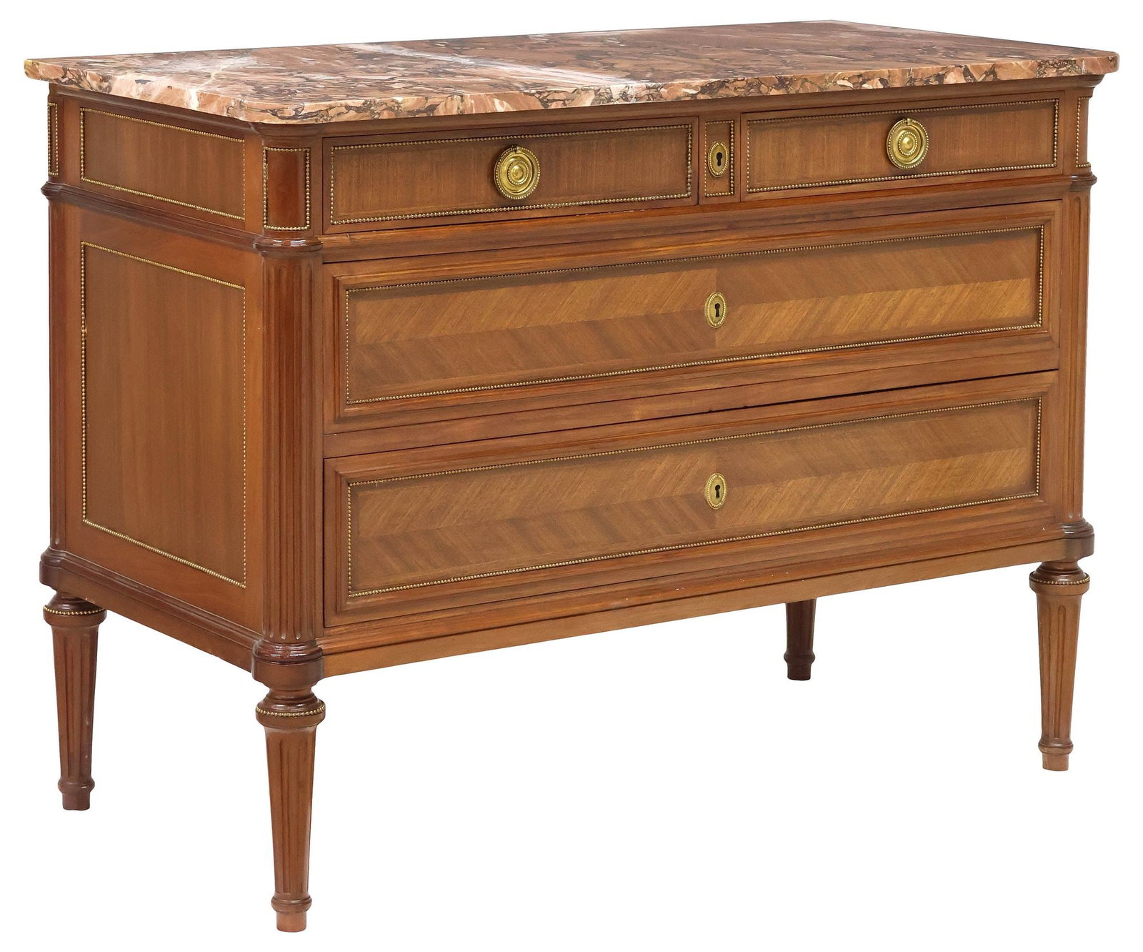 FRENCH LOUIS XVI STYLE MARBLE-TOP MATCHED VENEER COMMODE (1 of 5)