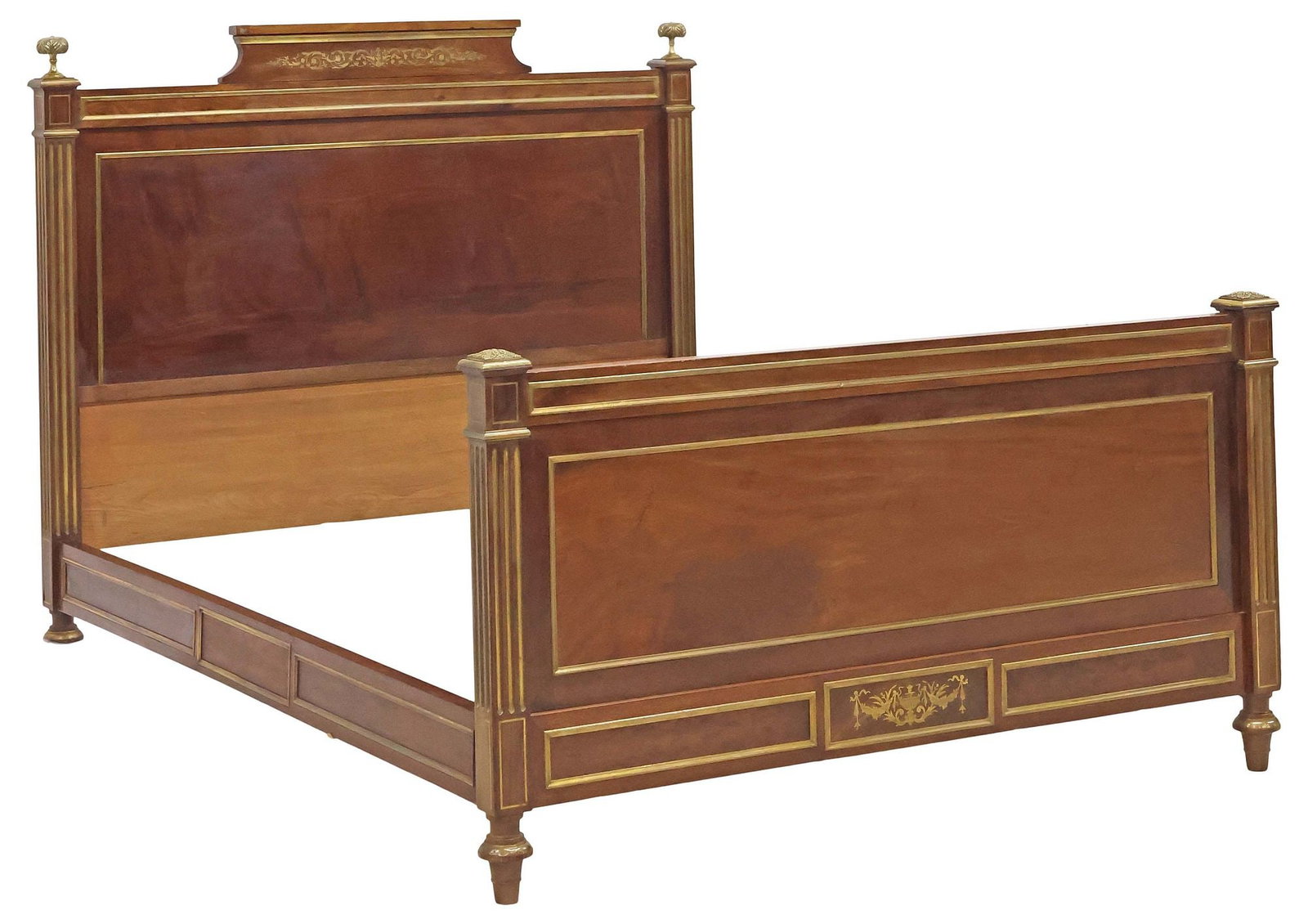 FRENCH LOUIS XVI STYLE BRASS-INLAID MAHOGANY BED (1 of 4)