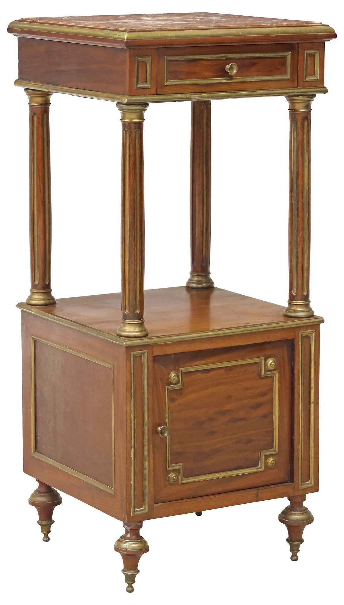 FRENCH LOUIS XVI STYLE MARBLE-TOP MAHOGANY NIGHTSTAND (1 of 6)