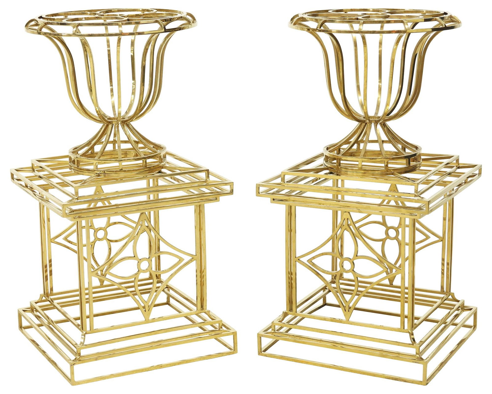 (2) HOLLYWOOD REGENCY GILT-BRASS PEDESTAL BOTTLE RACKS / DISPLAY STANDS (1 of 4)