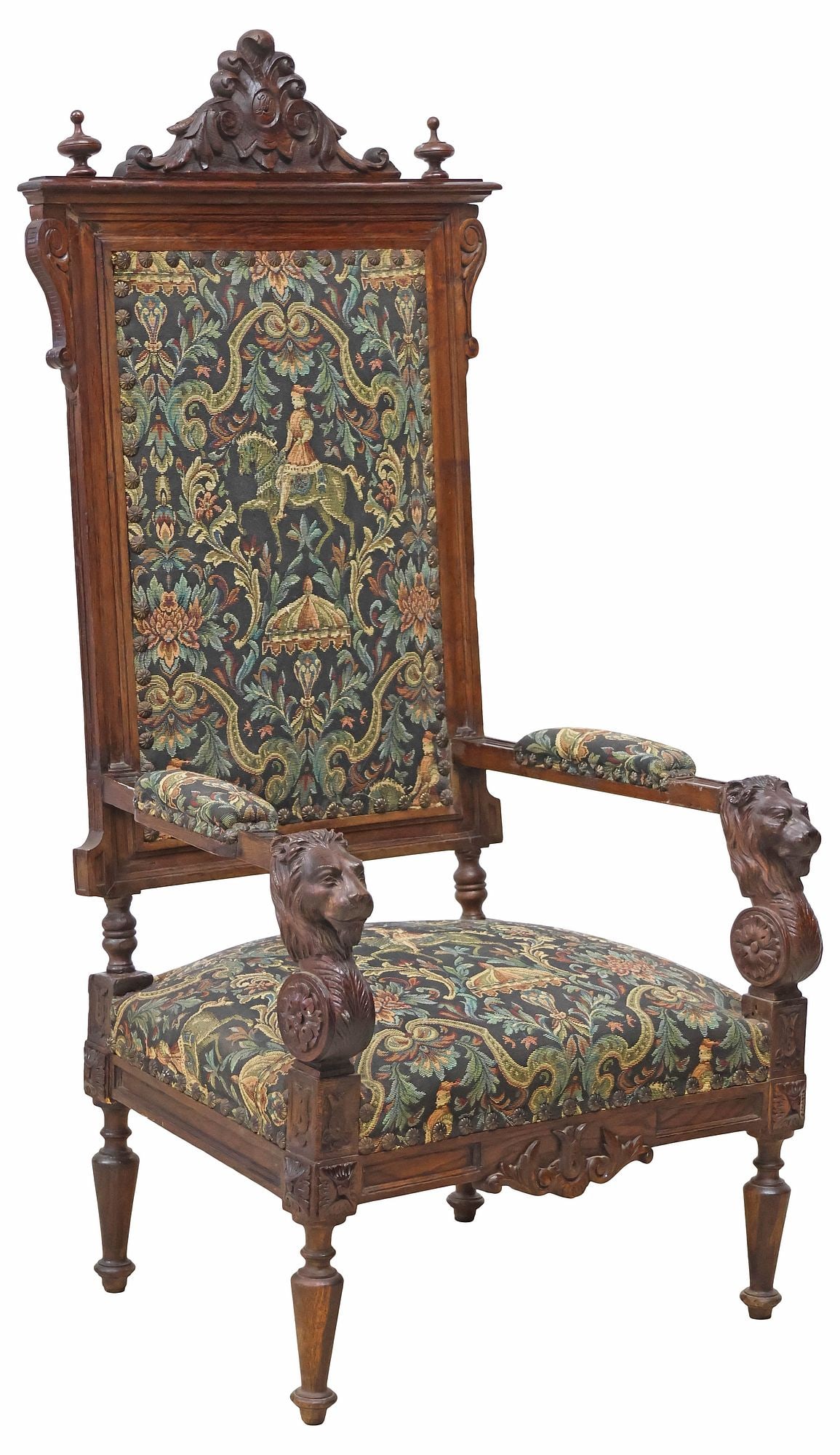 FRENCH HENRI II STYLE CARVED OAK UPHOLSTERED ARMCHAIR / FAUTEUIL (1 of 6)
