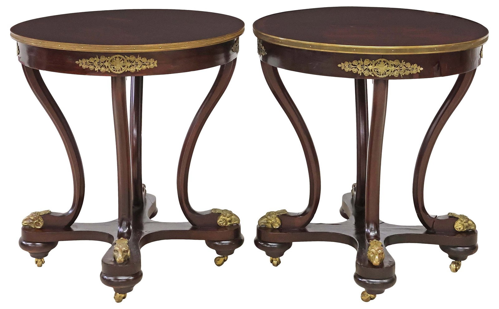 (2) EMPIRE STYLE BRONZE-MOUNTED MAHOGANY GUERIDONS, 19TH C. (1 of 6)
