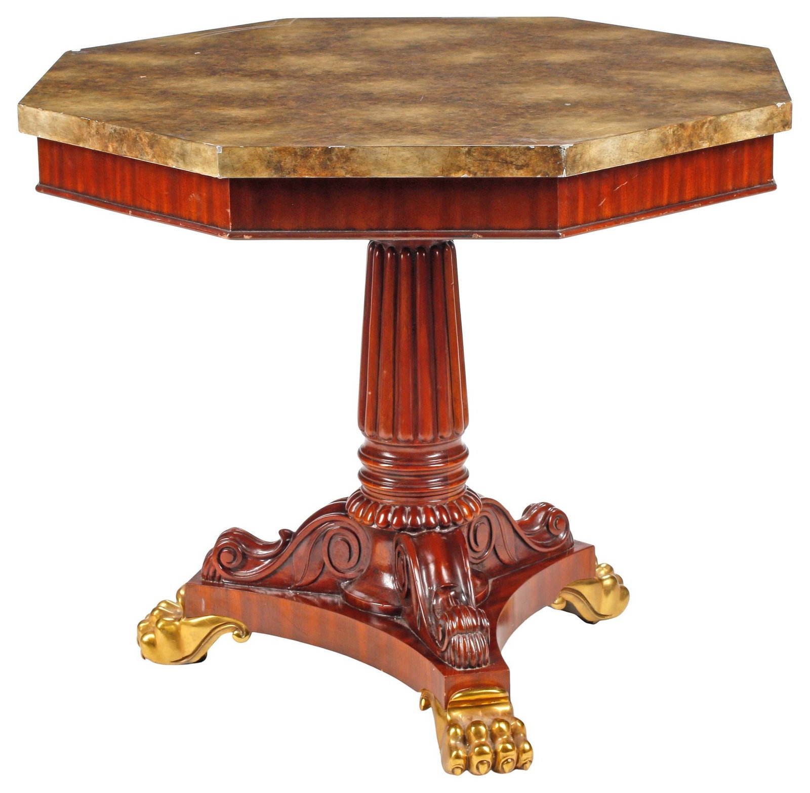 EMPIRE STYLE OCTAGONAL PEDESTAL TABLE ON BRONZE PAW FEET (1 of 4)