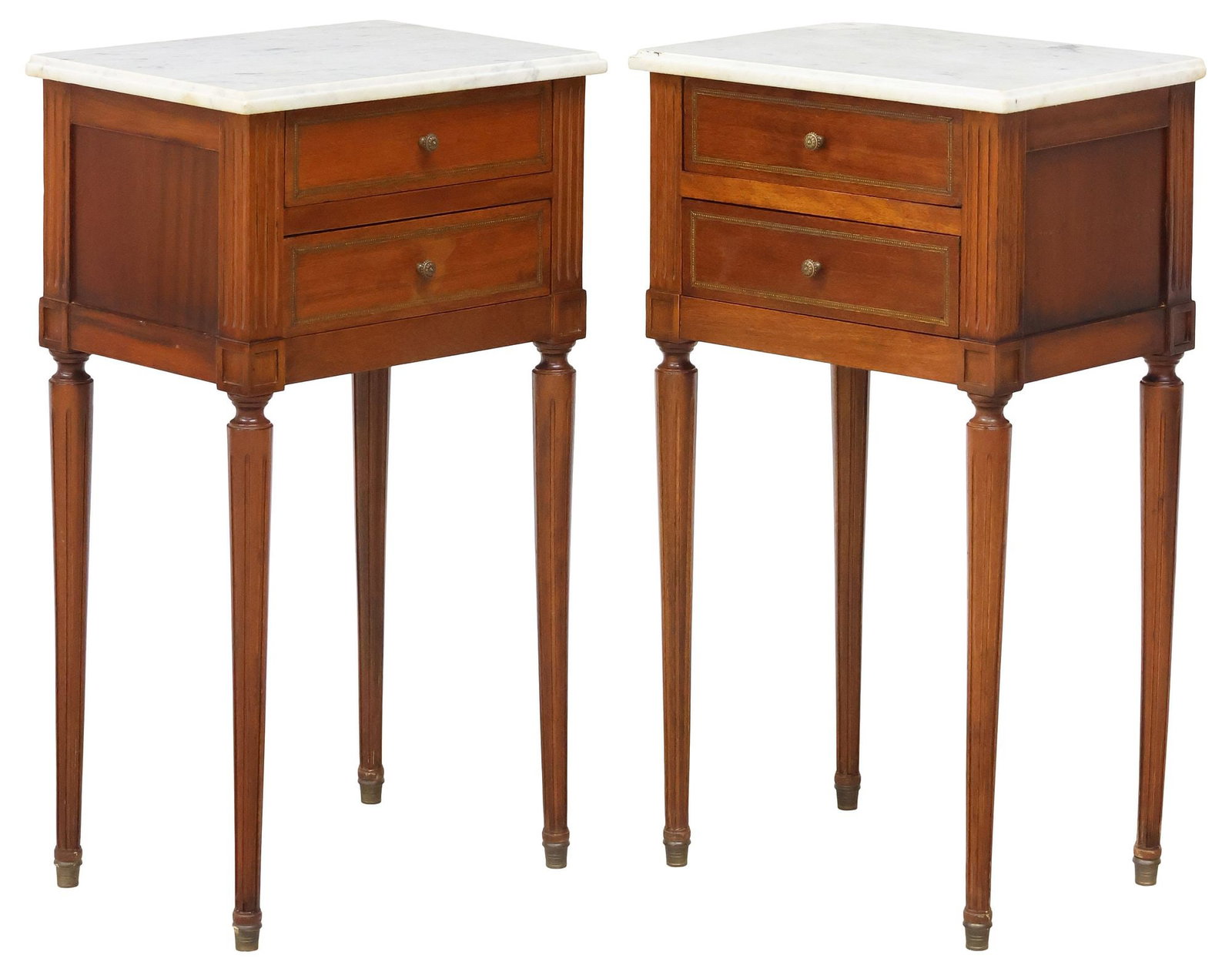 (2) FRENCH LOUIS XVI STYLE MARBLE-TOP MAHOGANY NIGHTSTANDS (1 of 5)