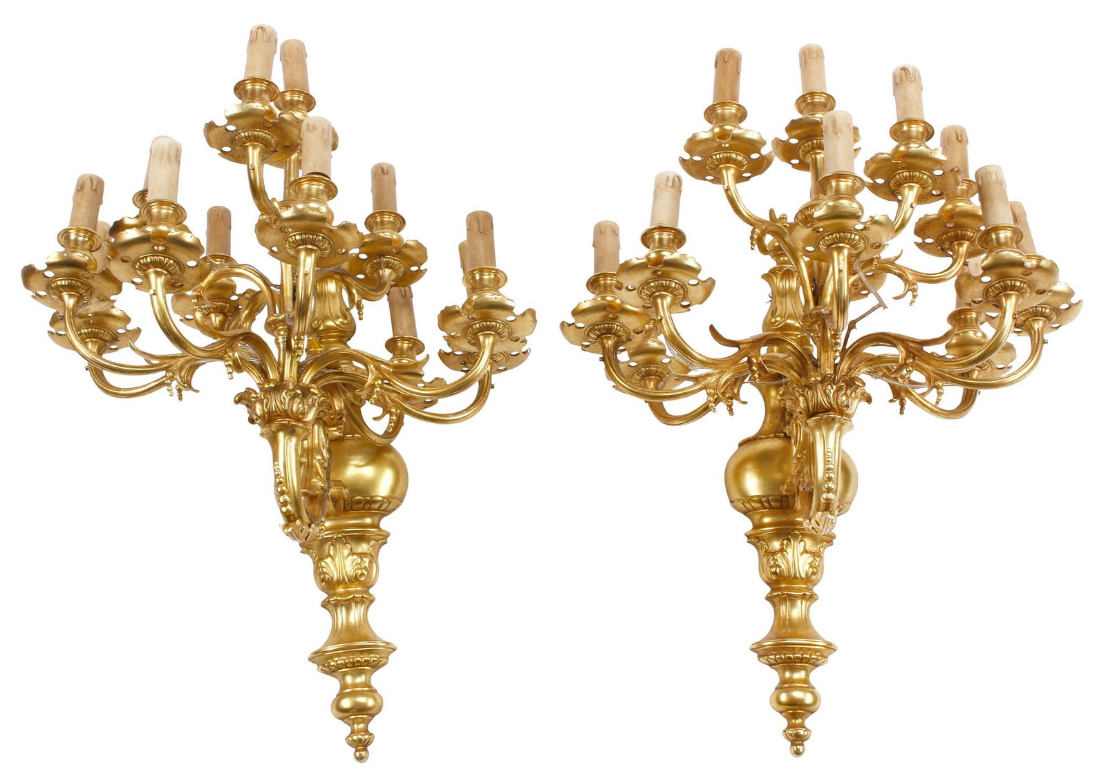 (2) LARGE LOUIS XVI STYLE ORMOLU 12-LIGHT WALL SCONCES (1 of 5)