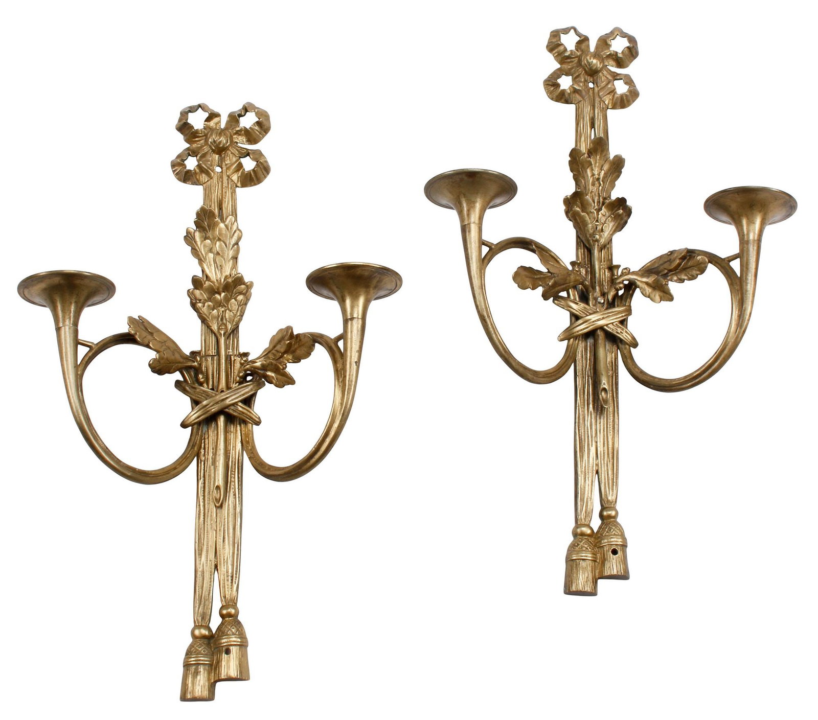 (2) LOUIS XVI STYLE ORMOLU TRUMPET-FORM 2-LIGHT WALL SCONCES (1 of 4)
