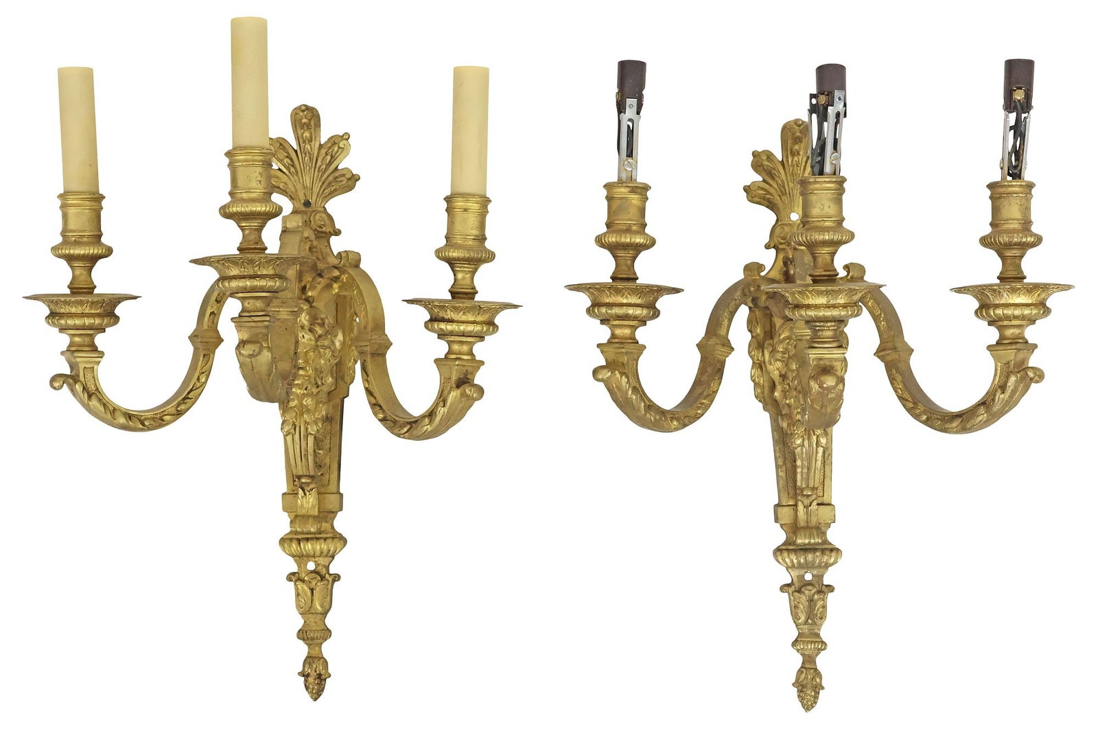 (2) FRENCH LOUIS XVI STYLE ORMOLU 3-LIGHT WALL SCONCES (1 of 3)