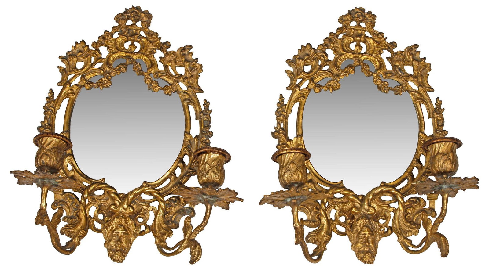 (2) LOUIS XV STYLE MIRRORED ORMOLU 2-LIGHT WALL SCONCES / GIRANDOLES (1 of 7)