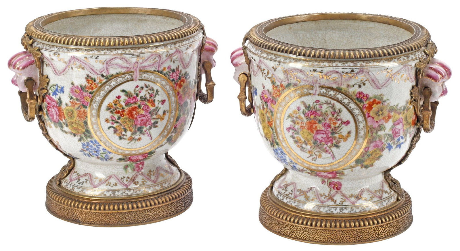 (2) UNITED WILSON MOUNTED PORCELAIN LION MASK CACHEPOTS (1 of 8)