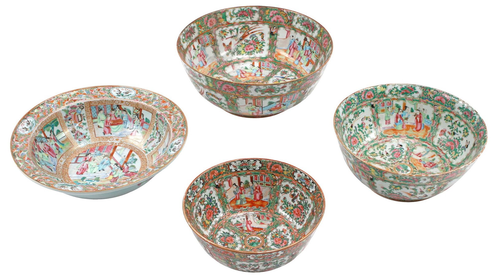 (4) CHINESE ROSE MEDALLION ENAMELED PORCELAIN CENTERPIECE BOWLS (1 of 6)