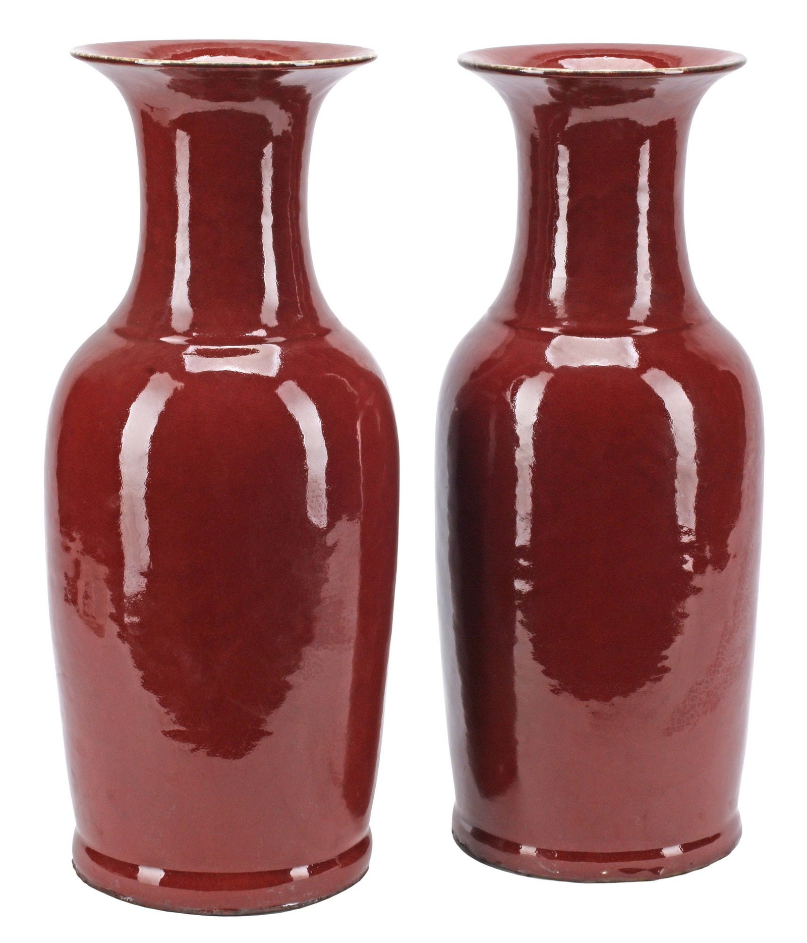 (2) CHINESE OXBLOOD GLAZED PORCELAIN BALUSTER VASES (1 of 5)
