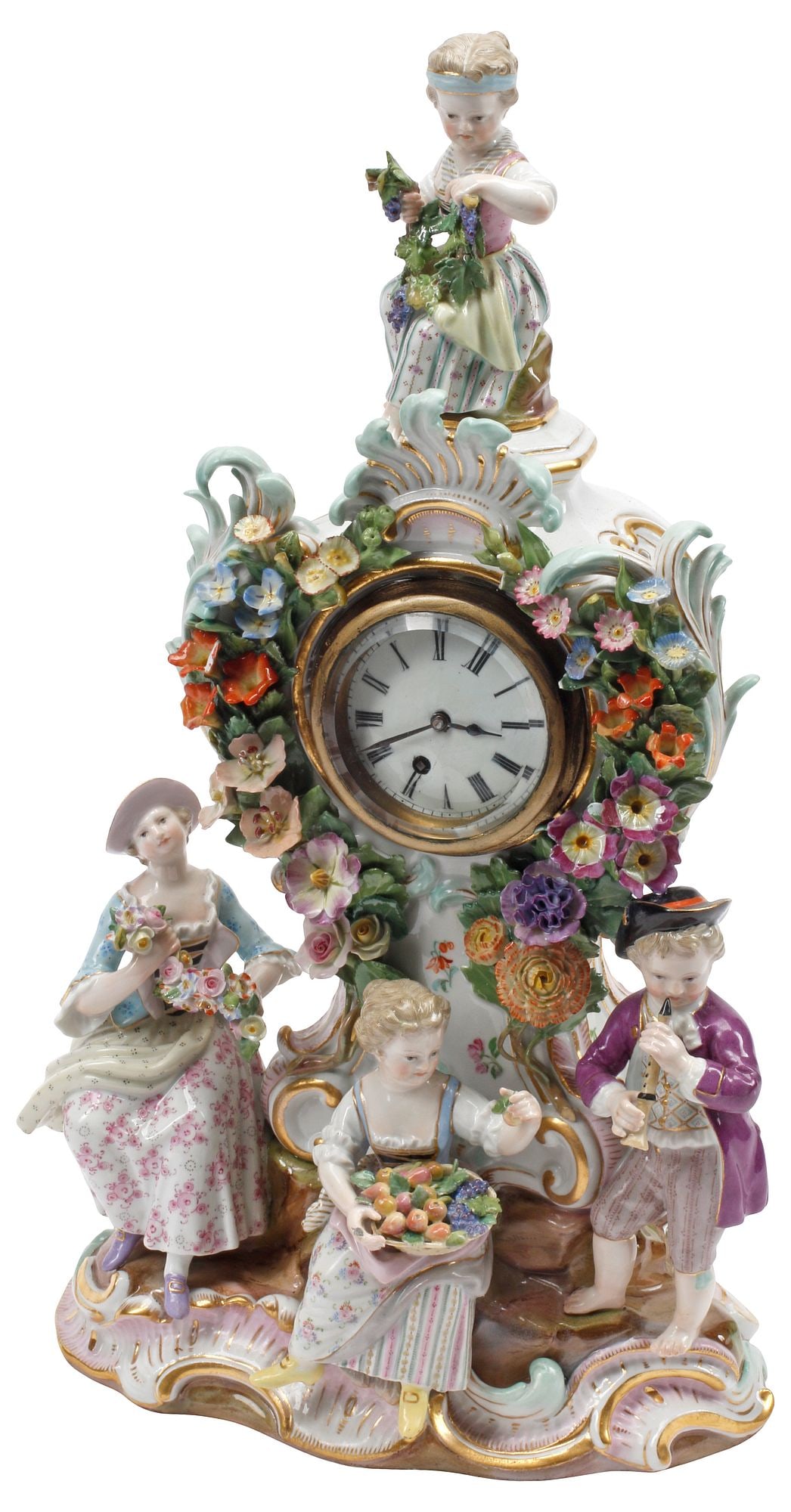 MEISSEN STYLE FIGURAL 'FOUR SEASONS' PORCELAIN MANTEL CLOCK (1 of 7)