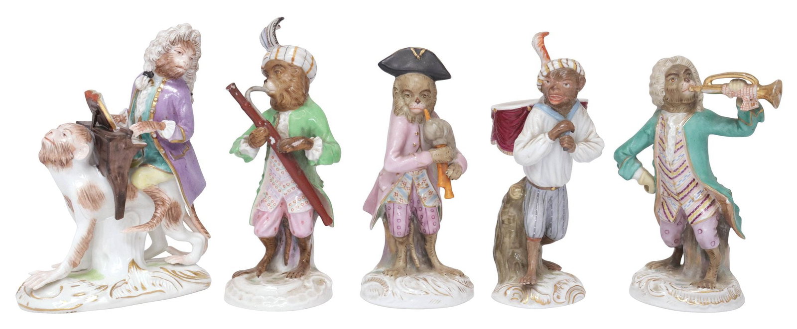 (5) PORCELAIN MONKEY ORCHESTRA FIGURES AFTER MEISSEN (1 of 8)