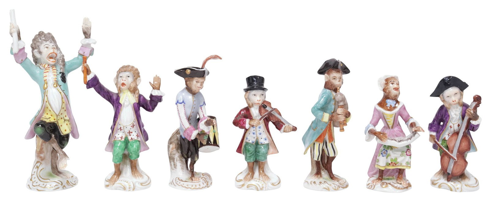 (7) PORCELAIN MONKEY ORCHESTRA FIGURES AFTER MEISSEN (1 of 7)