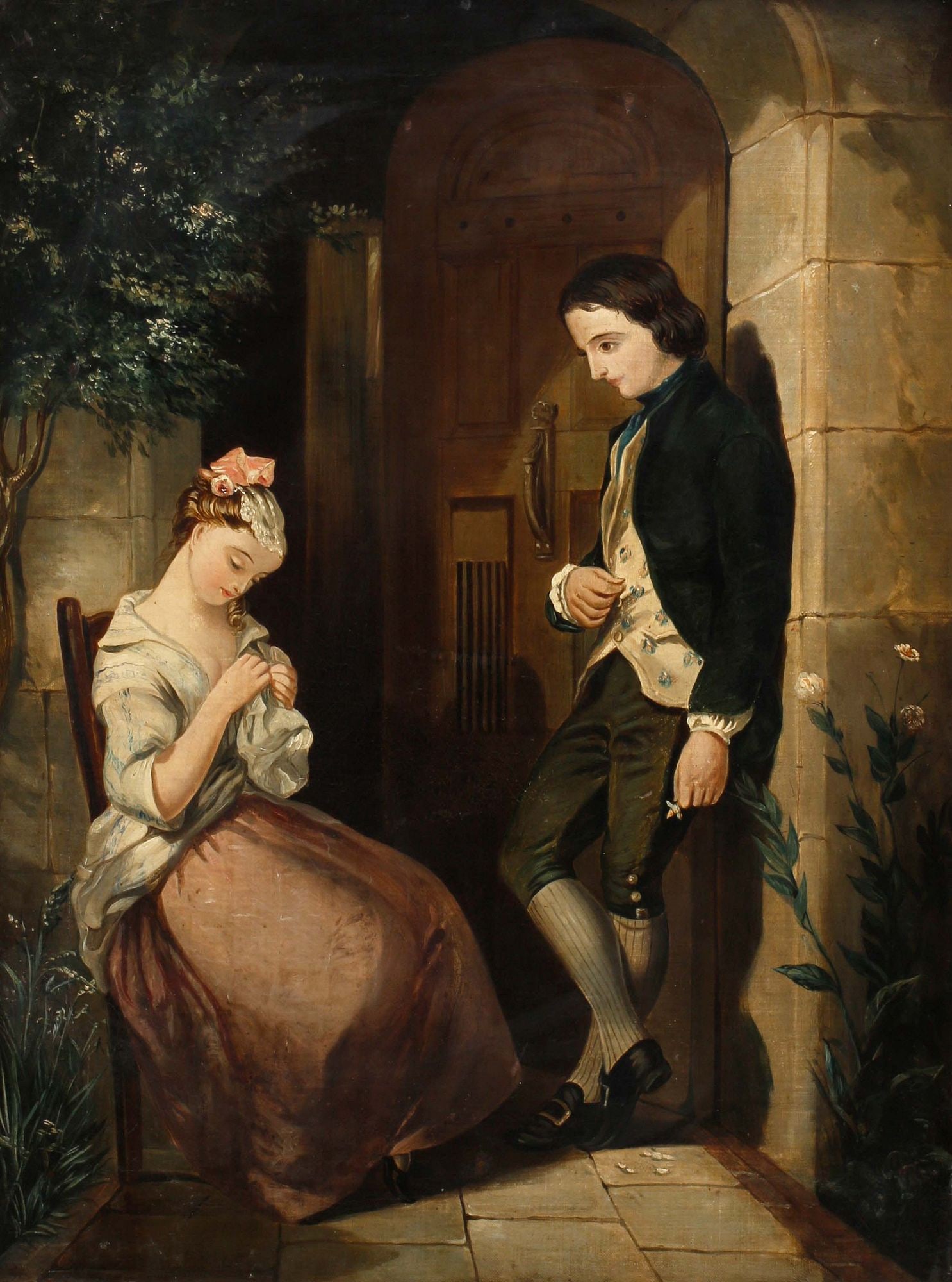 AFTER FRANK STONE (D.1859) COURTSHIP PAINTING, 'BASHFUL LOVER & MAIDEN COY' (1 of 7)