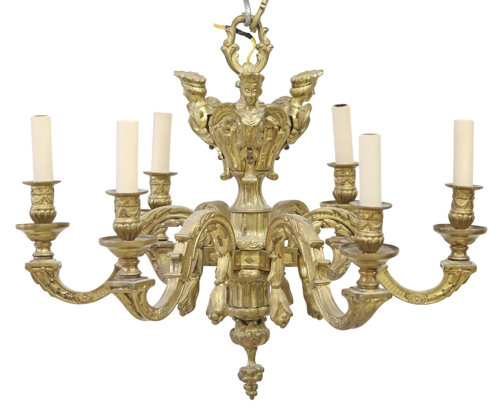 MANNER OF ANDRE BOULLE (D. 1732) REGENCE STYLE GILT BRONZE 6-LIGHT CHANDELIER (1 of 4)