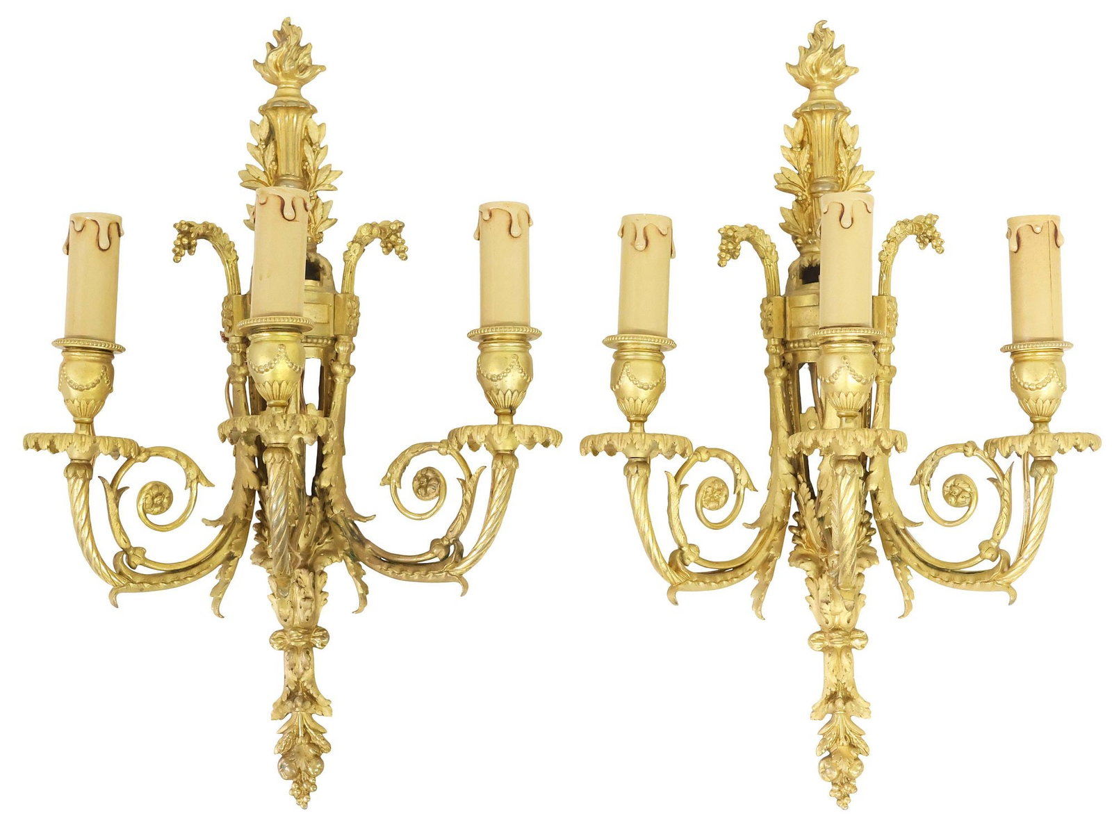 (2) FRENCH LOUIS XVI STYLE ORMOLU 3-LIGHT WALL SCONCES (1 of 3)