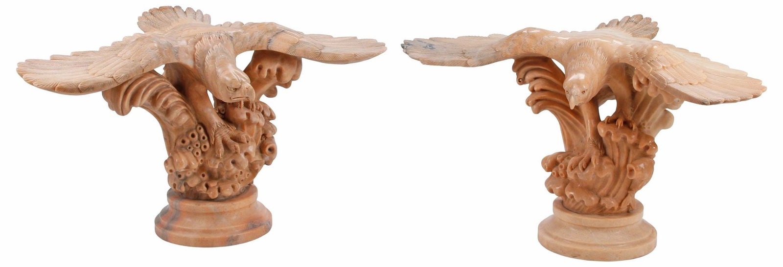 (2) LARGE CARVED MARBLE SCULPTURES, PERCHED EAGLES, 21"H (1 of 6)
