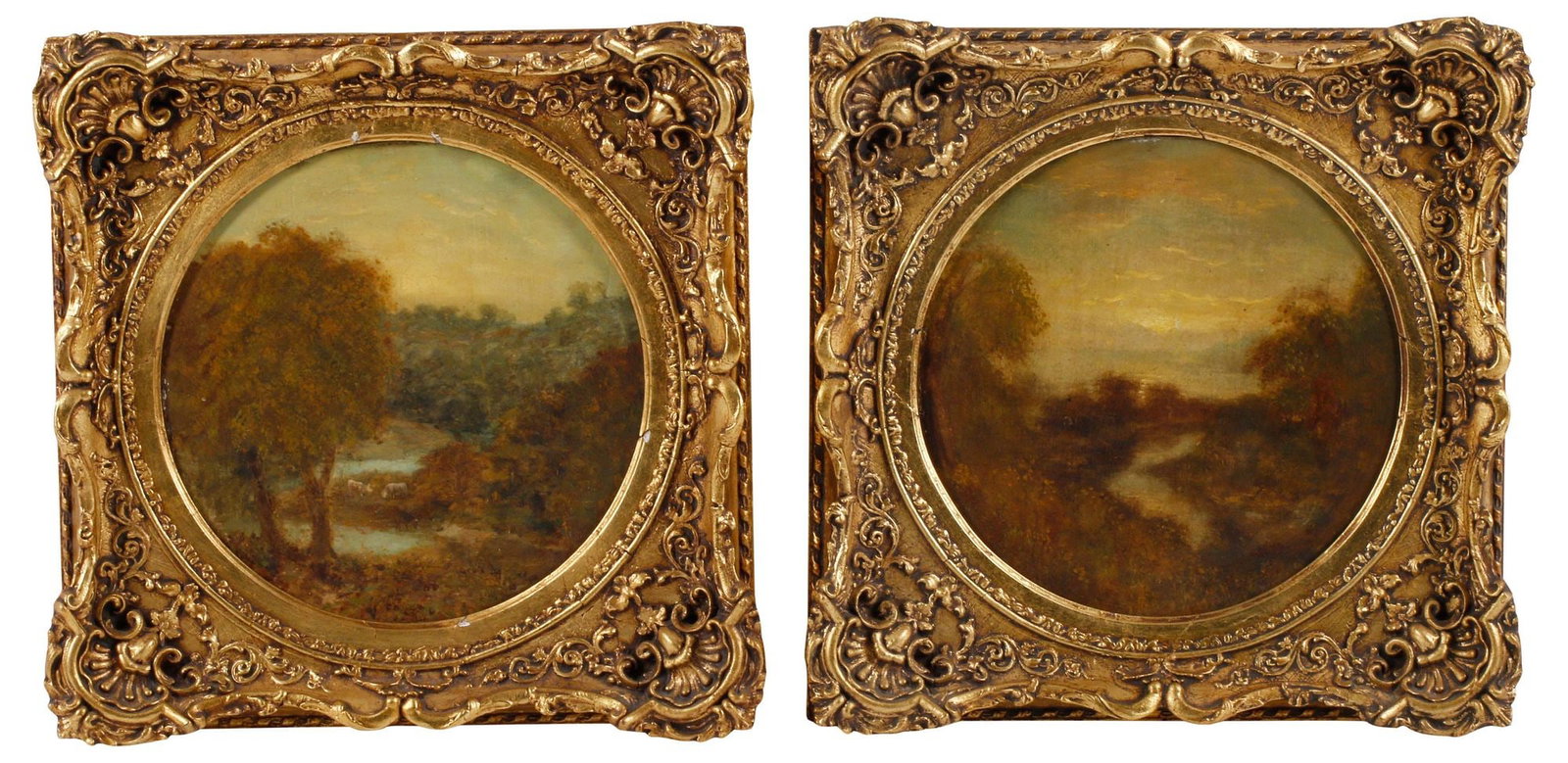 (2) FRAMED ITALIAN SCHOOL OIL PAINTINGS, AUTUMN RIVER LANDSCAPES (1 of 6)