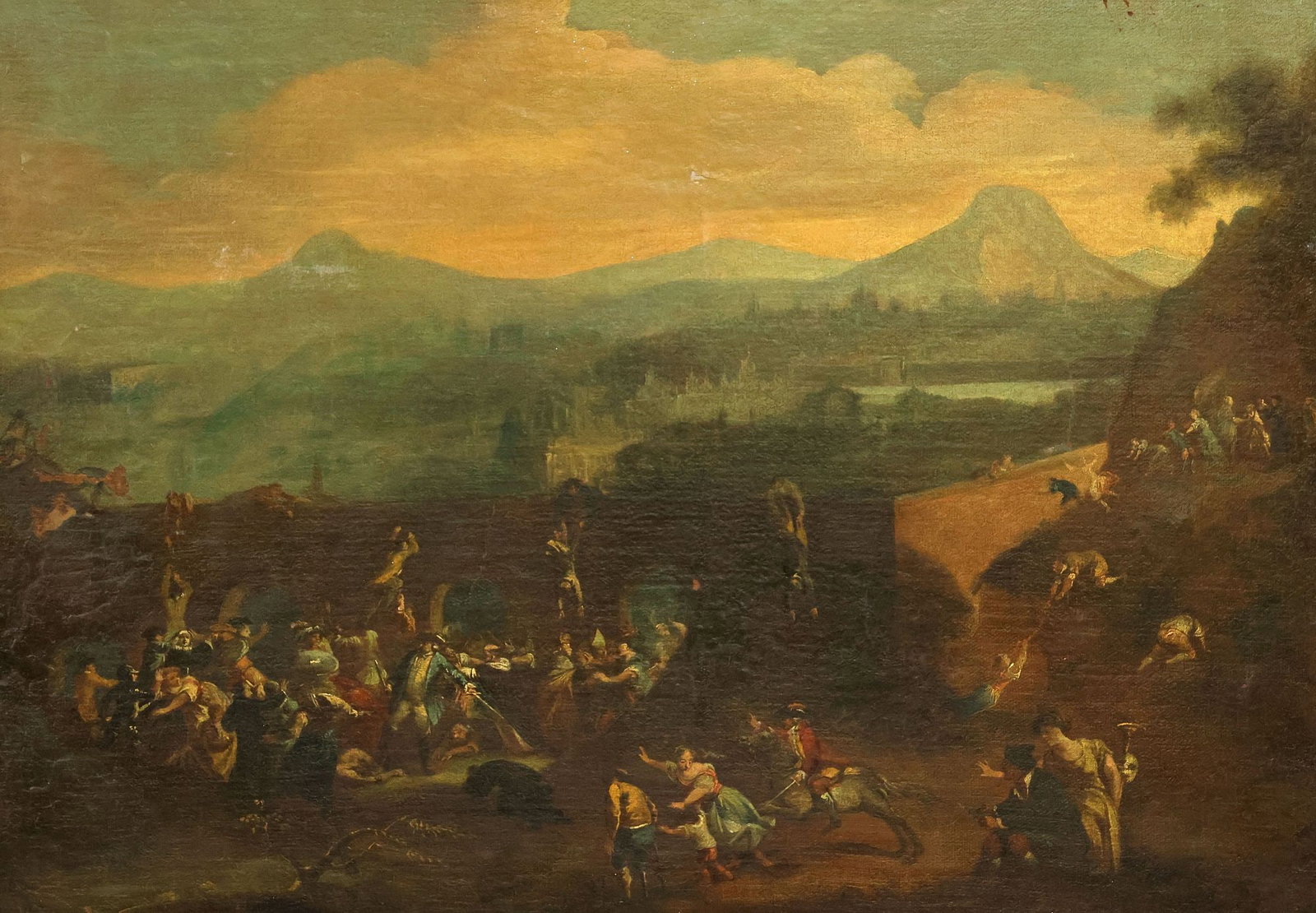 ITALIAN SCHOOL (18TH C.) PAINTING, CAPRICCIO SCENE AMIDST CLASSICAL RUINS (1 of 3)