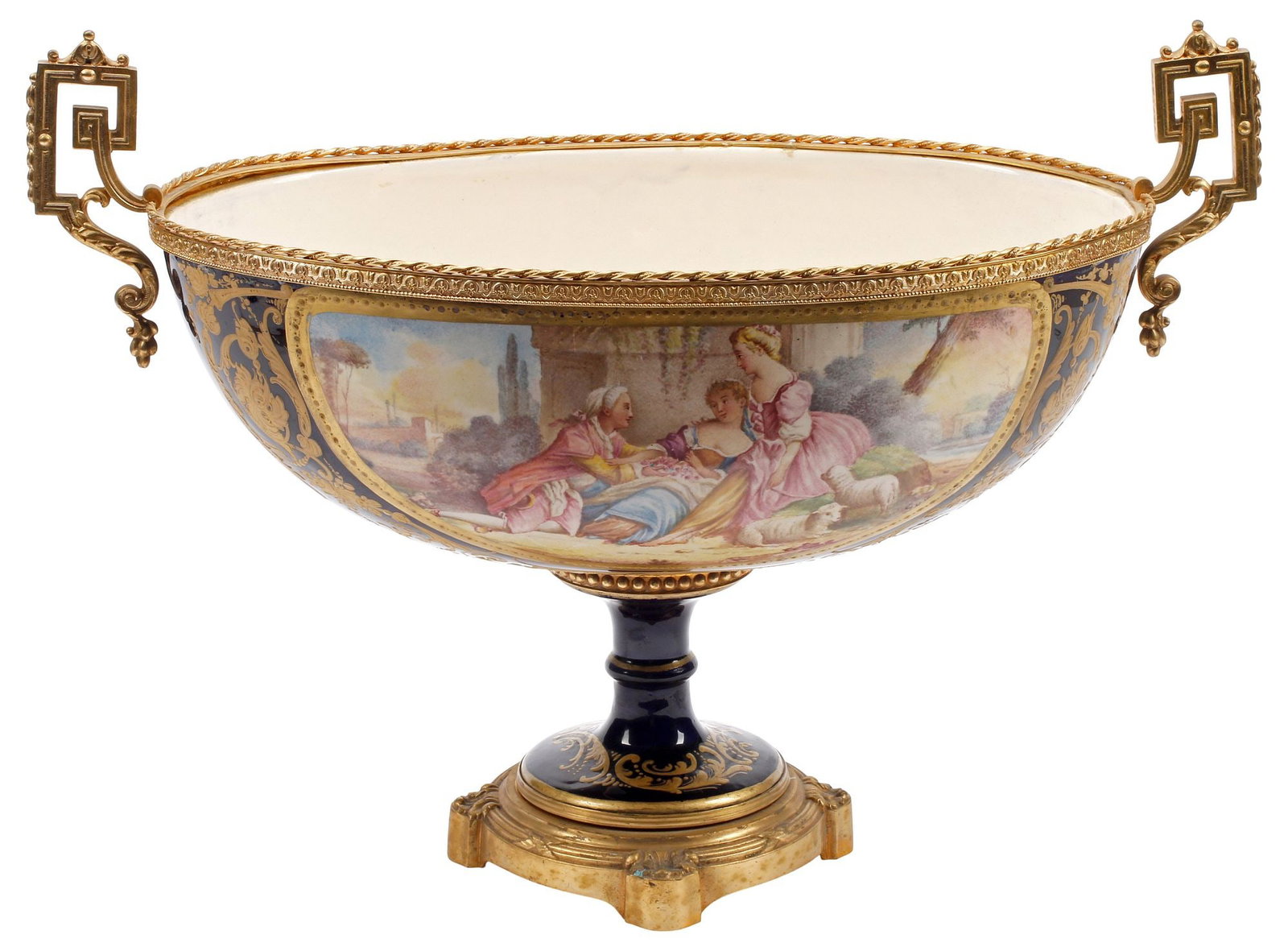FRENCH SEVRES STYLE ORMOLU-MOUNTED PORCELAIN CENTERPIECE COMPOTE (1 of 6)