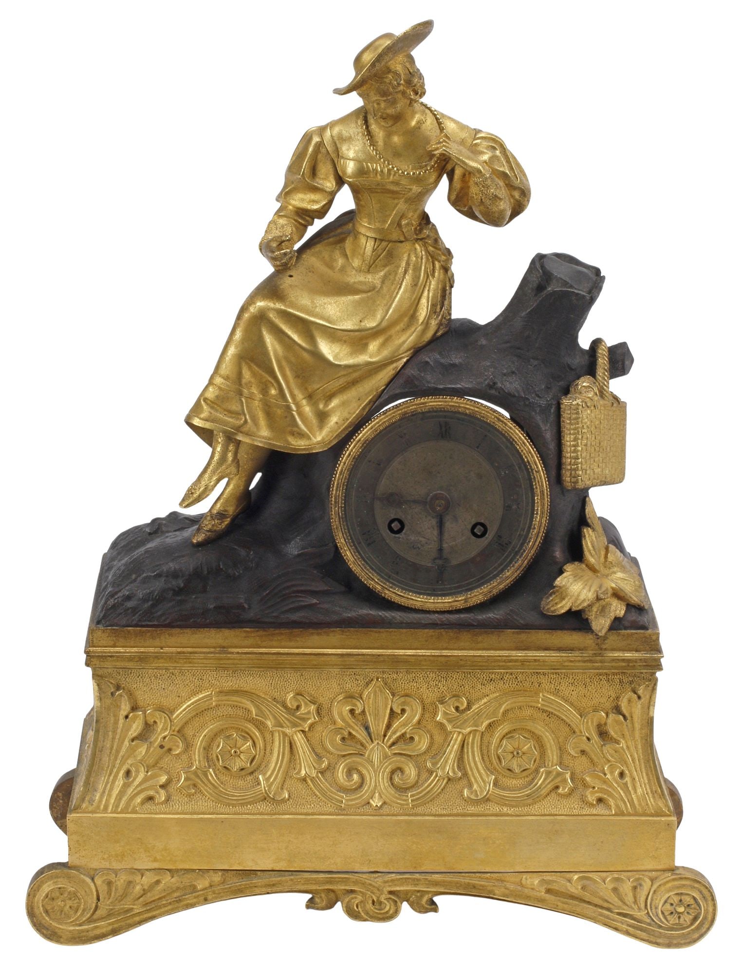 FRENCH EMPIRE ORMOLU & PATINATED BRONZE FIGURAL MANTEL CLOCK (1 of 6)