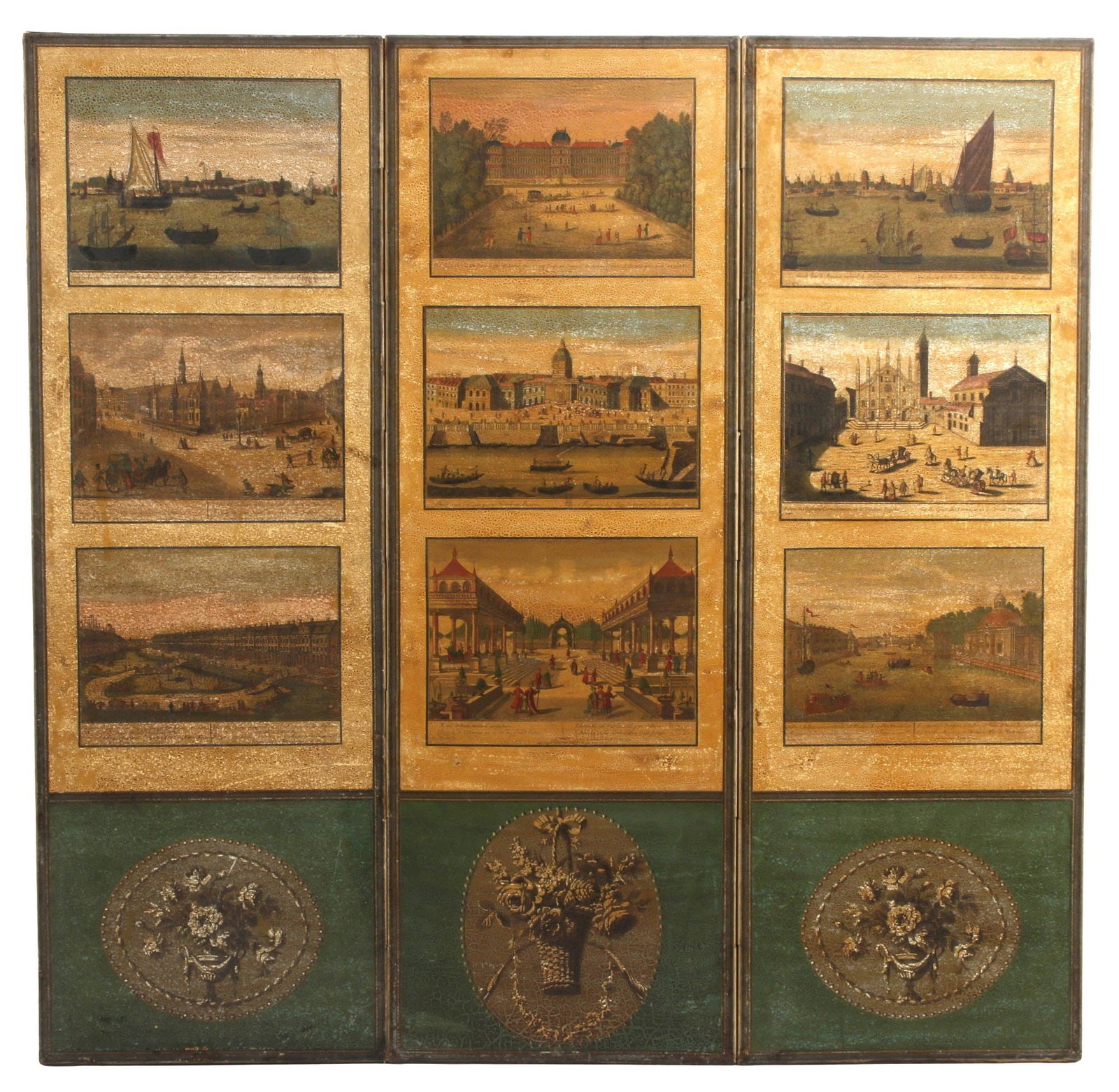 PRINTED CANVAS 3-PANEL FLOOR SCREEN WITH FRENCH CITYSCAPES, 63"H (1 of 6)