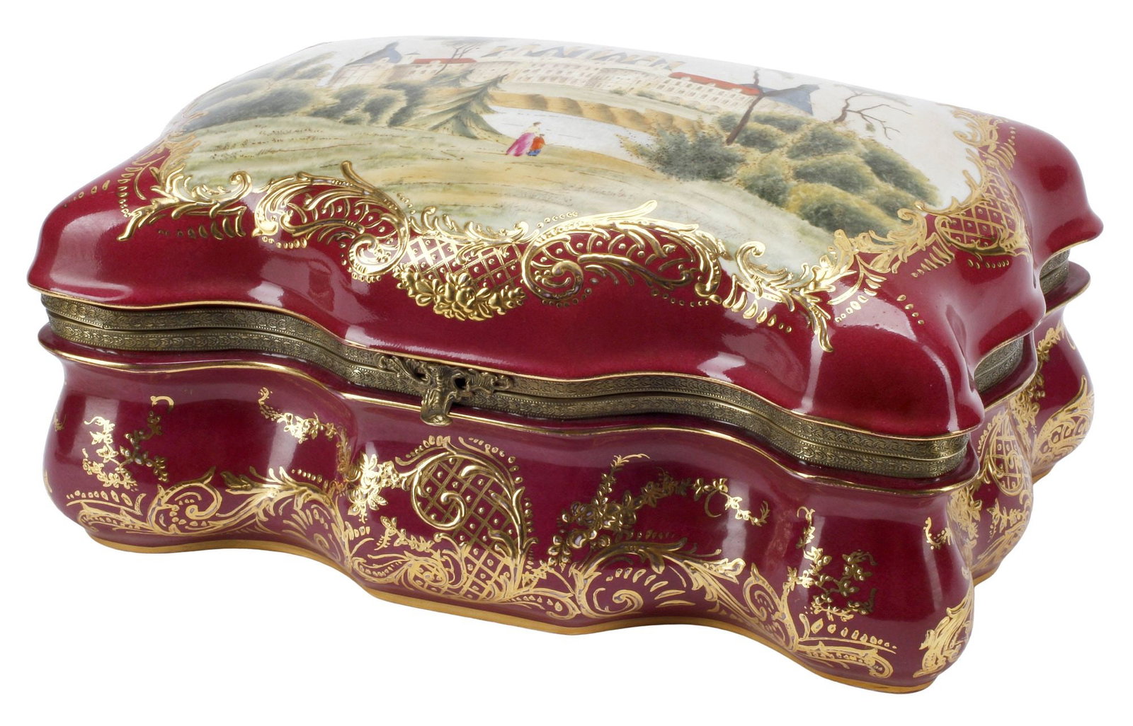 SEVRES STYLE ORMOLU-MOUNTED PARCEL-GILT PORCELAIN TABLE BOX (1 of 6)