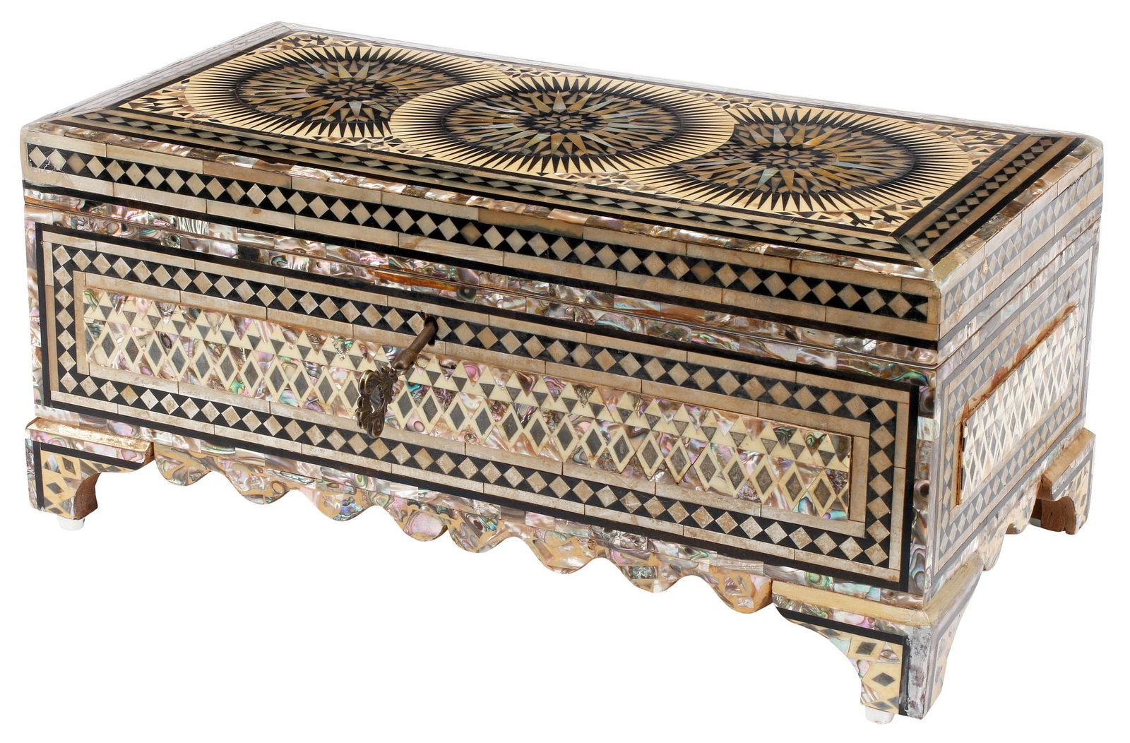 IBERIAN MOTHER-OF-PEARL & ABALONE INLAID TABLE CASKET / BOX, 19TH C. (1 of 5)