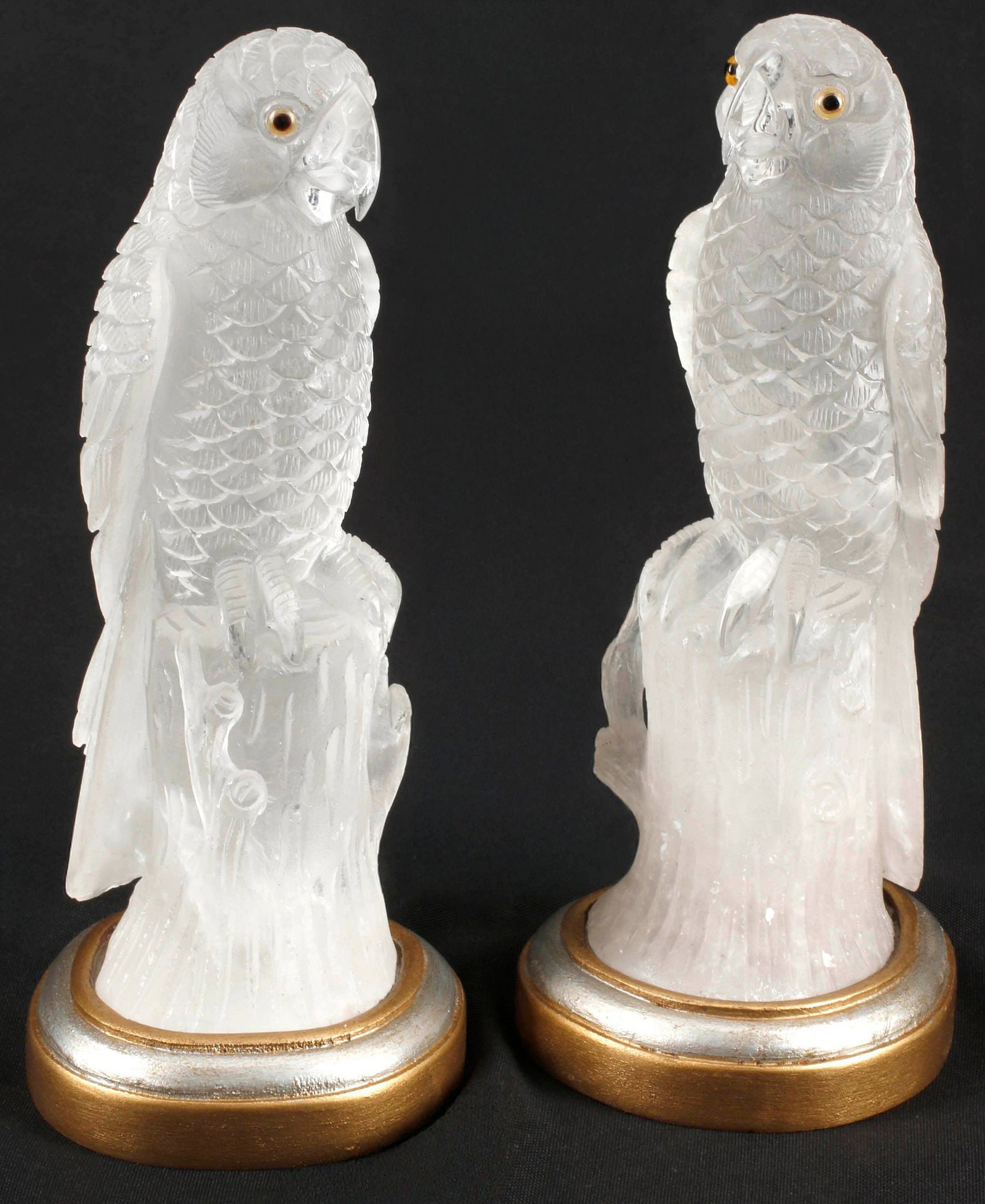 (2) CARVED ROCK CRYSTAL PARROT SCULPTURES ON WOOD STANDS (1 of 5)