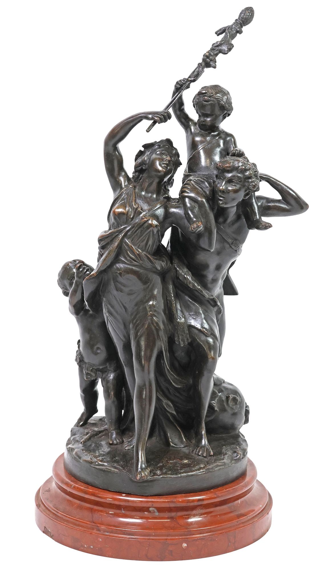 AFTER CLODION BRONZE SCULPTURE, BACCHANALIAN FIGURAL GROUP, 19"H (1 of 5)