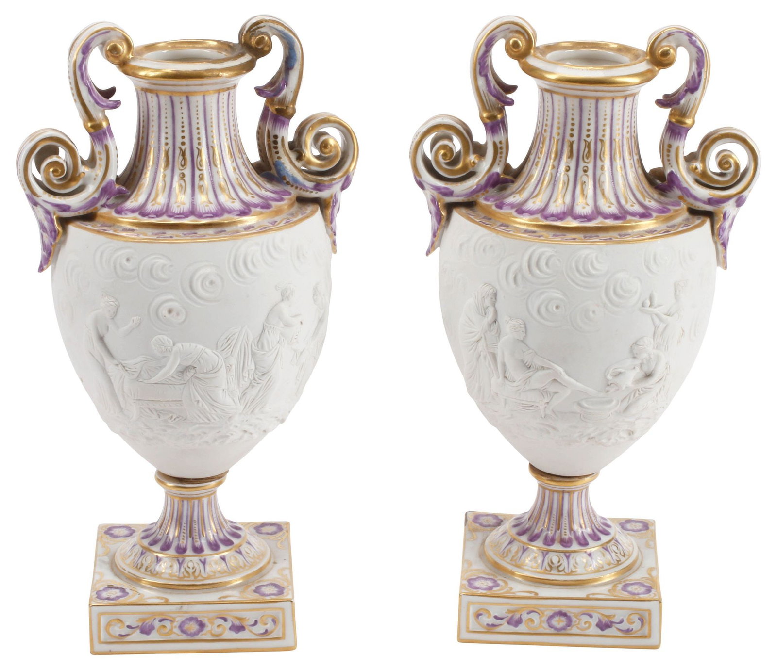 (2) FRENCH SEVRES STYLE PARCEL-GILT BISQUE PORCELAIN VASES / URNS (1 of 5)