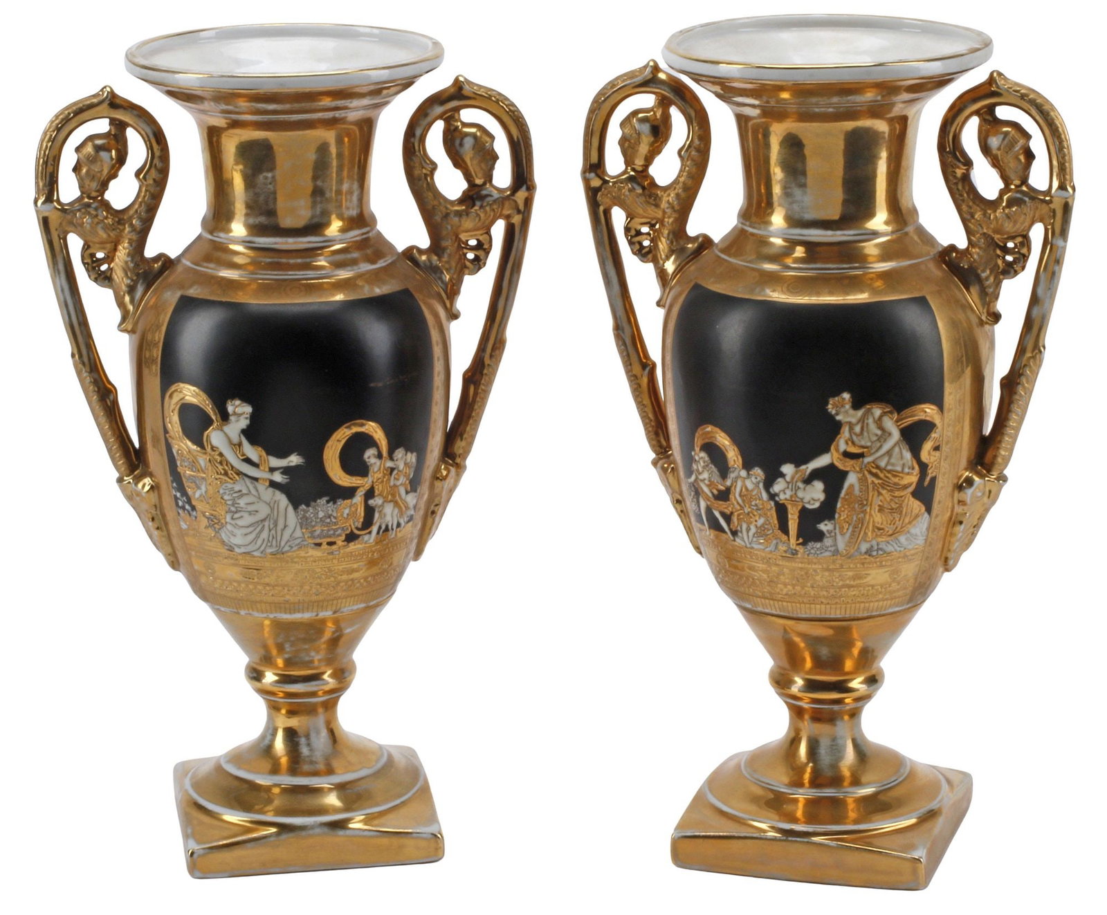 (2) BERLIN-STYLE PARCEL-GILT PORCELAIN MYTHOLOGICAL VASES (1 of 5)