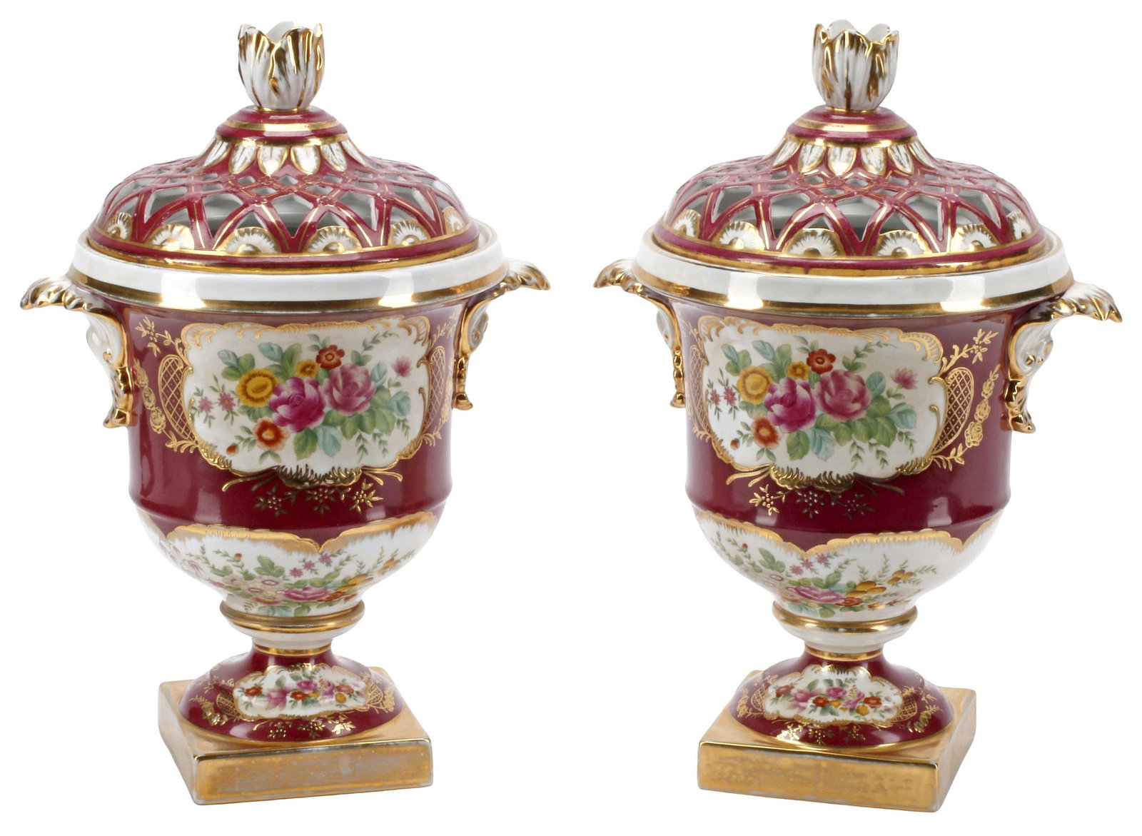 (2) SEVRES STYLE PARCEL-GILT PORCELAIN COVERED POTPOURRI URNS (1 of 5)