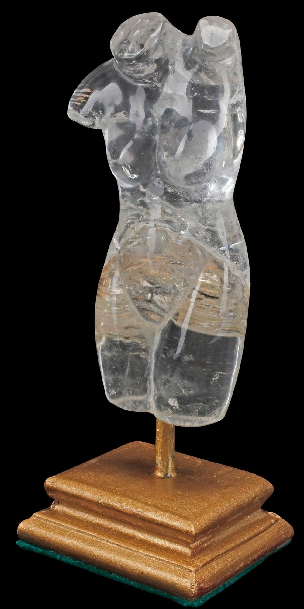 CARVED ROCK CRYSTAL SCULPTURE ON STAND, FEMALE TORSO (1 of 4)