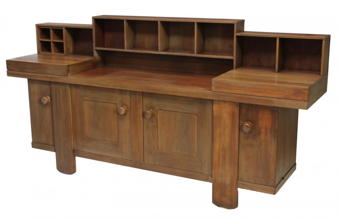SILVIO COPPOLA FOR BERNINI MID-CENTURY CREDENZA: Italian mid-century modern sideboard, designed by Silvio Coppola for Bernini, c. 1964, sectioned back with open display, the rectangular case having lift sections on either side fitted with removable