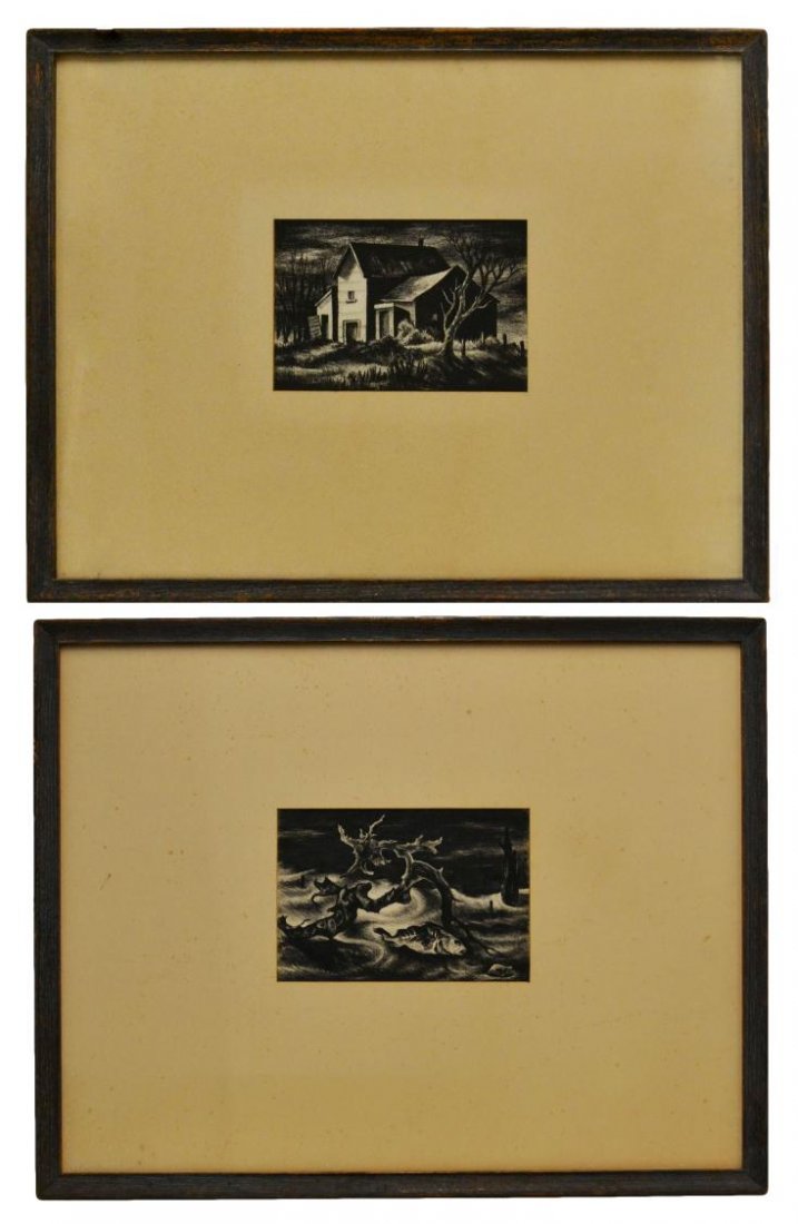(2) CHARCOAL DRAWINGS, VERA HABRECHT SIMONS: (lot of 2) Framed charcoal drawings on board, by Vera Simons (Vera Habrecht Simons, German/ American, 1920-2012), comprising: (1) “Empty House”, sight: 7”h, 10.25”w, overall: 23.5"h, 29.5"w; (