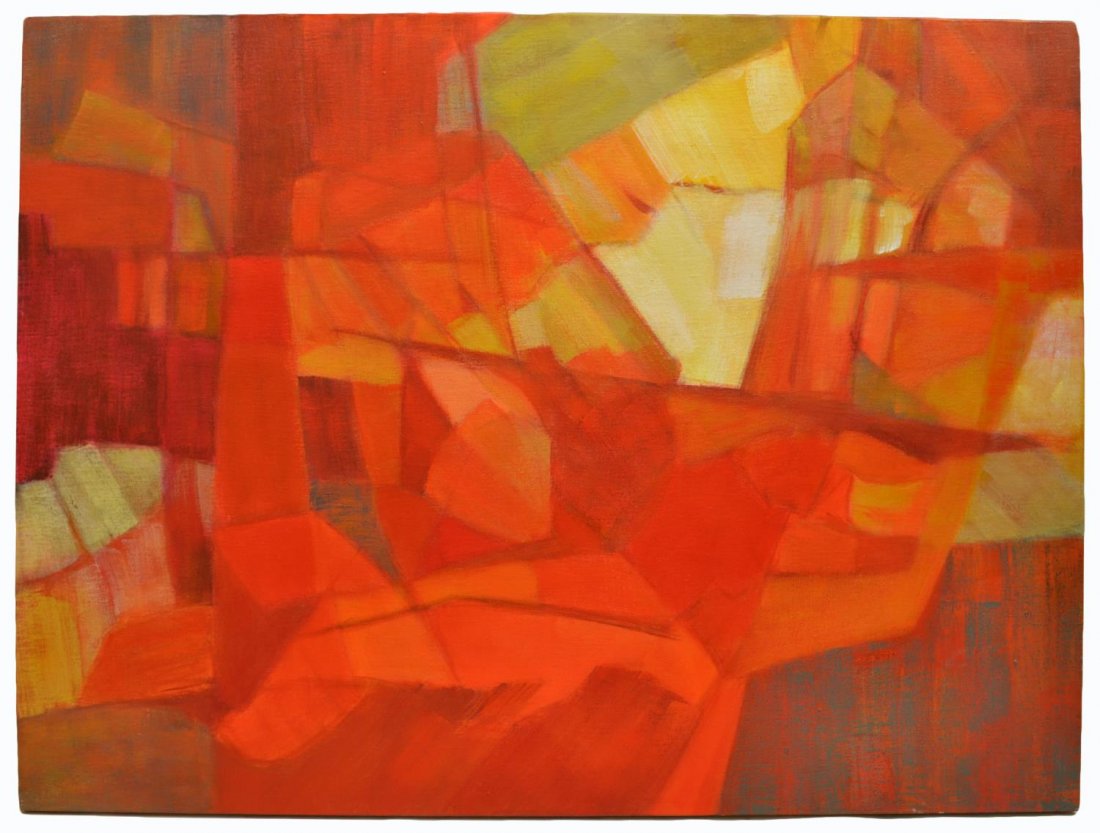 ABSTRACT EXPRESSIONISM PAINTING, CAROLYN MARSHALL: Large unframed abstract expressionism painting on canvas, Polychrome Modern Abstract, signed verso Carolyn Marshall ( Texas, 20th c.), overall: 36"h, 48"w, 8.5lbs Start Price: $80.00