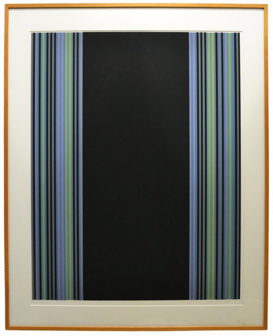 LIMITED EDITION PRINT, LINE ABSTRACT, GENE DAVIS: Framed limited edition print on paper, Polychrome Line Abstract, pencil signed lower right Gene Davis (American, 1920-1985), numbered 10/30, Printer's Proof, marked 'PP', sight: 35"h, 27.25"w, overall